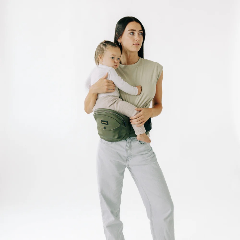 Tush Baby hip carrier with crossbody strap - blue and yellow metallic tweed - Picture 8 of 8